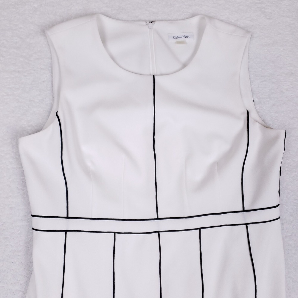 Calvin Klein Sheath Dress Sleeveless Midi Size M White Minimalist Retro Vibes - Picture 2 of 9
